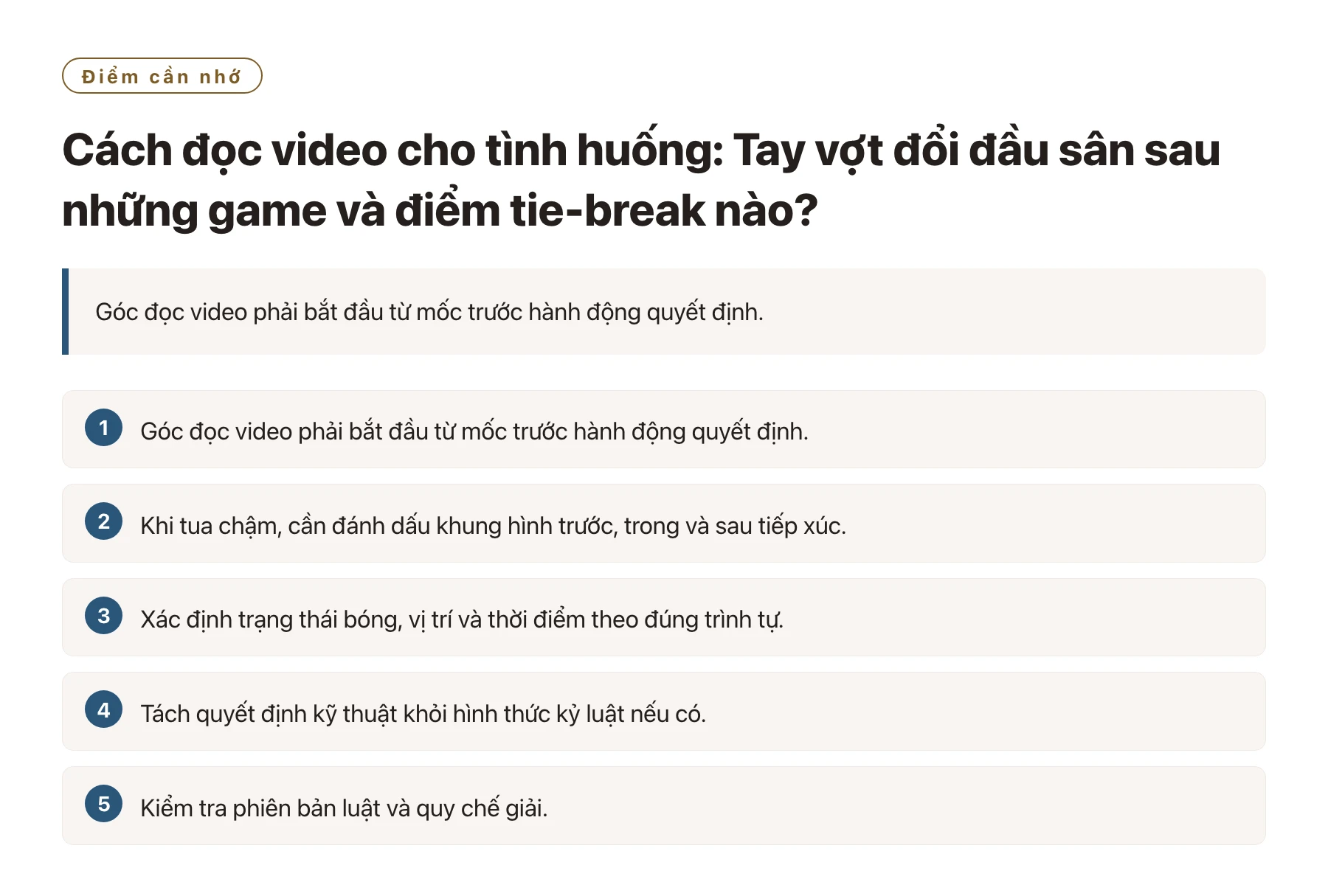 Cách đọc video cho tình huống: Tay vợt đổi đầu sân sau những game và điểm tie-break nào?——全文要点速览