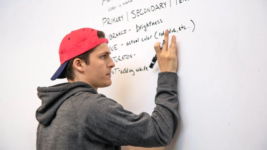 Hand-drawn onboarding ritual captured on a studio whiteboard.